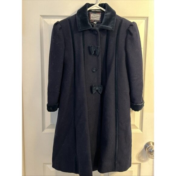 VTG Rothschild Girls' Blue Wool Blend Dress Coat with Velvet Accents, Size 6 - Picture 1 of 7